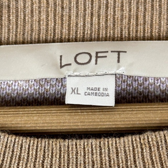 Loft Pullover Sweater Womens XL Tan Purple‎ Argyle Cotton Puff Sleeve Preppy - Picture 5 of 7
